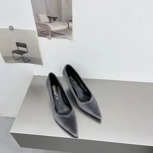 New high heels women's fashionable temperament beautiful color velvet pointed to